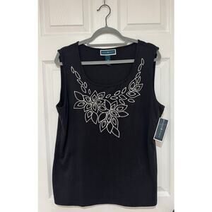 Karen Scott Beaded Floral Sleeveless Blouse Top XL NWT